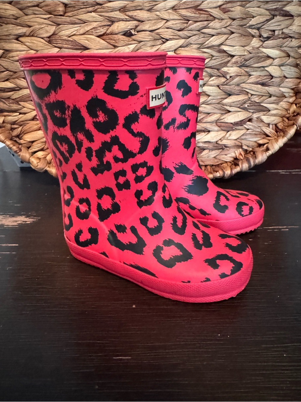 Hunter Kids Pink Leopard Print Rain Boots
